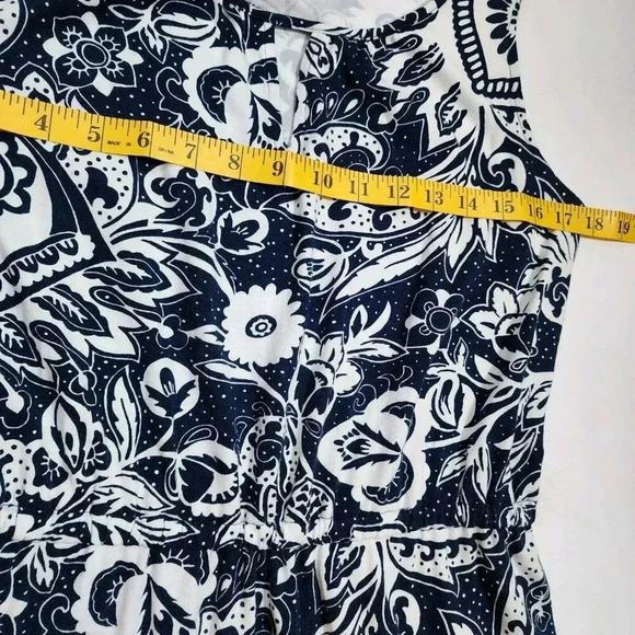 Talbots Navy and White Floral Print Keyhole Neck Sleeveless Maxi Dress Size M - Picture 5 of 9